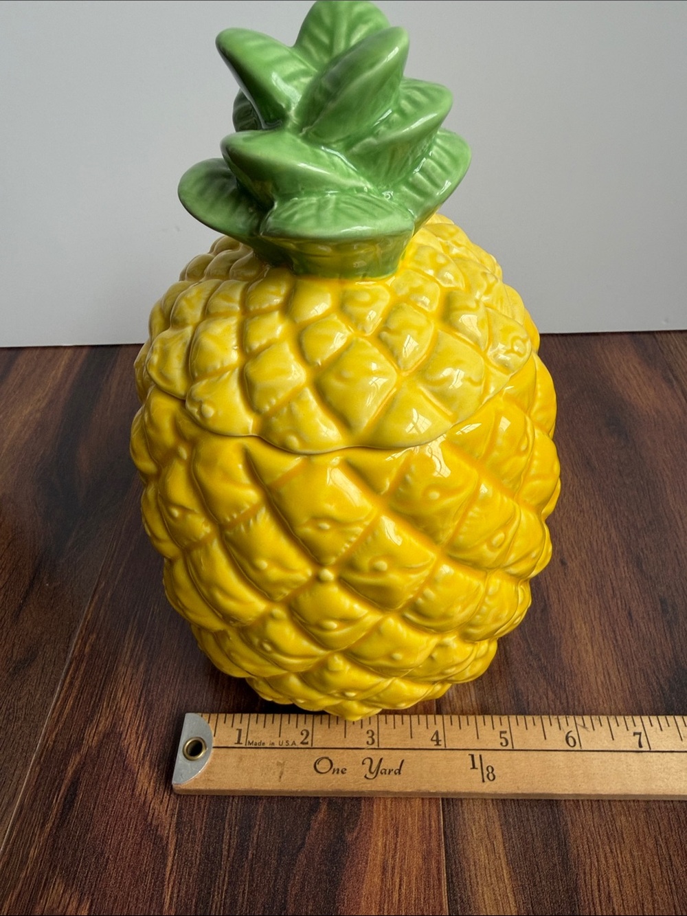 Ceramic 9” Pineapple Candy Jar Yellow Textured Silicone Removable Lid - Picture 7 of 8